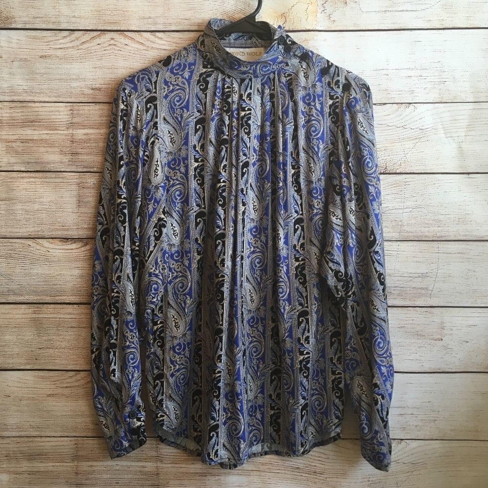 ‎VINTAGE HOWARD WOLF PAISLEY TOP IN BLUE